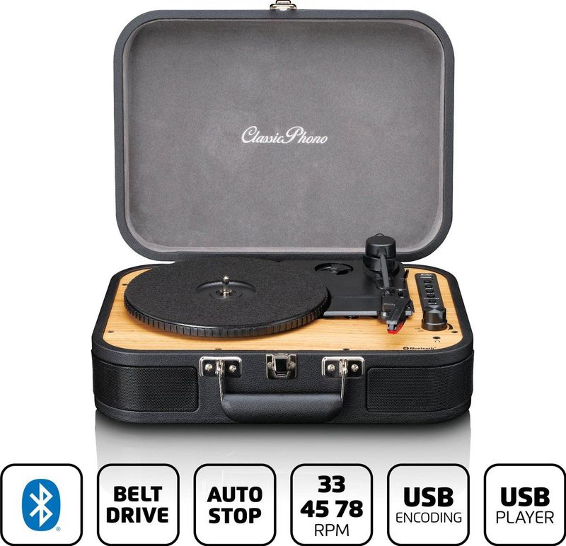 LENCO TT-116BK - Retro Platenspeler - Zwart - Bluetooth - Draagbaar