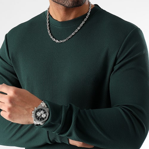 Ensemble Sweat Crewneck Et Pantalon Waffle 0660 Vert Bouteille