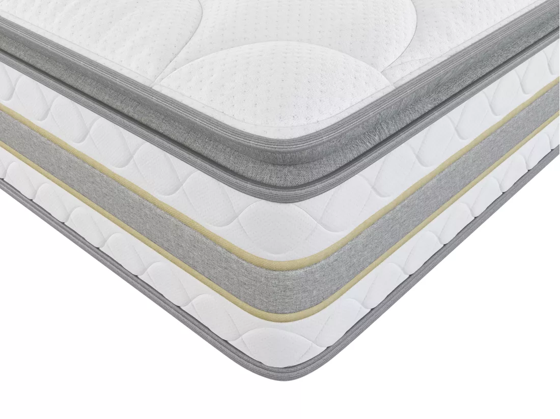 Ensemble 140 x 190 cm sommier coffre naturel clair + matelas ressorts ensachés et surmatelas intégré ép.29cm - CANTERBURY de YSMÉE