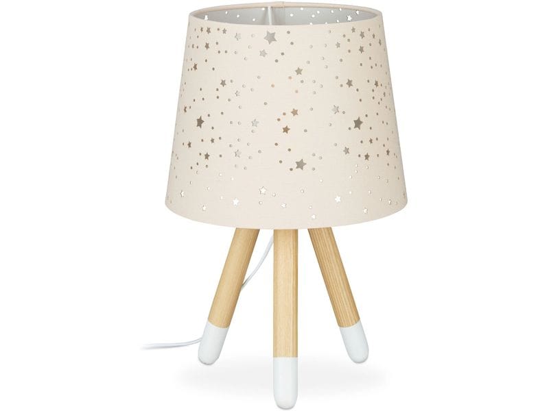 relaxdays Tischlampe Sterne Hellbraun Nachttischlampe mit niedlichem Motiv
