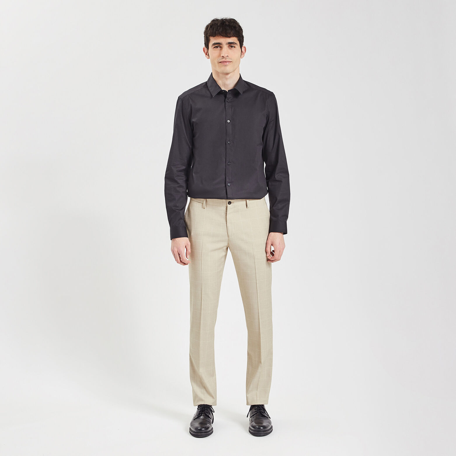 Pantalon de costume slim à carreaux Beige