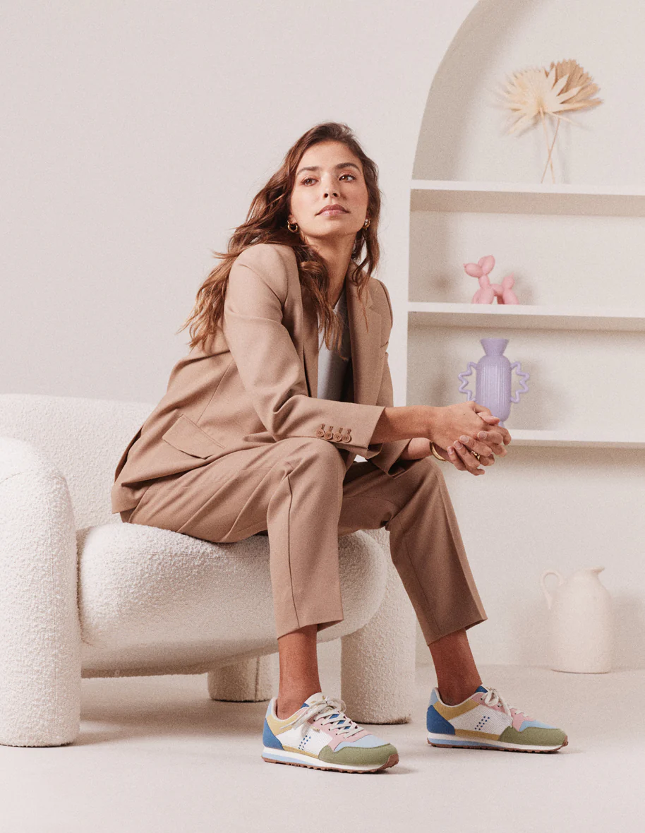Baskets basses Gabrielle - Suède vegan et mesh pistache ciel rose clair
