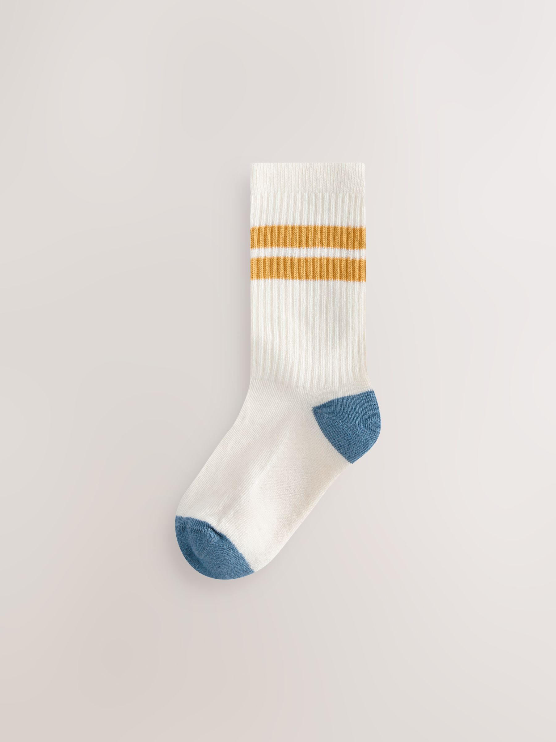 Ecru/Blauw/Mineraal - Set van 5 paar geribbelde sokken met verzacht voetbed, katoengehalte en gekleurde boorden