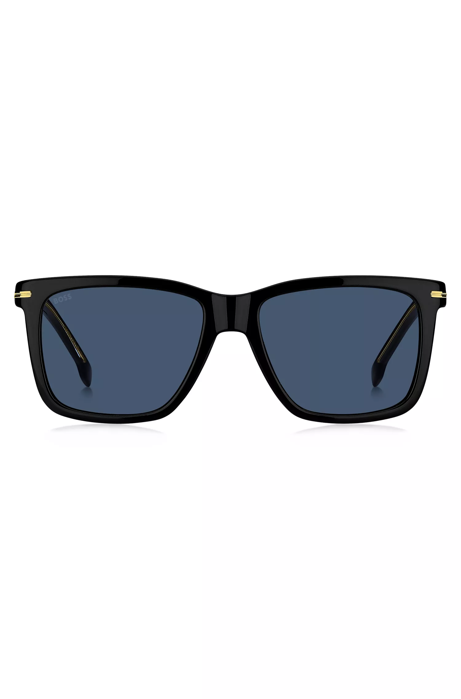 Óculos de sol BOSS em acetato preto com detalhes exclusivos.