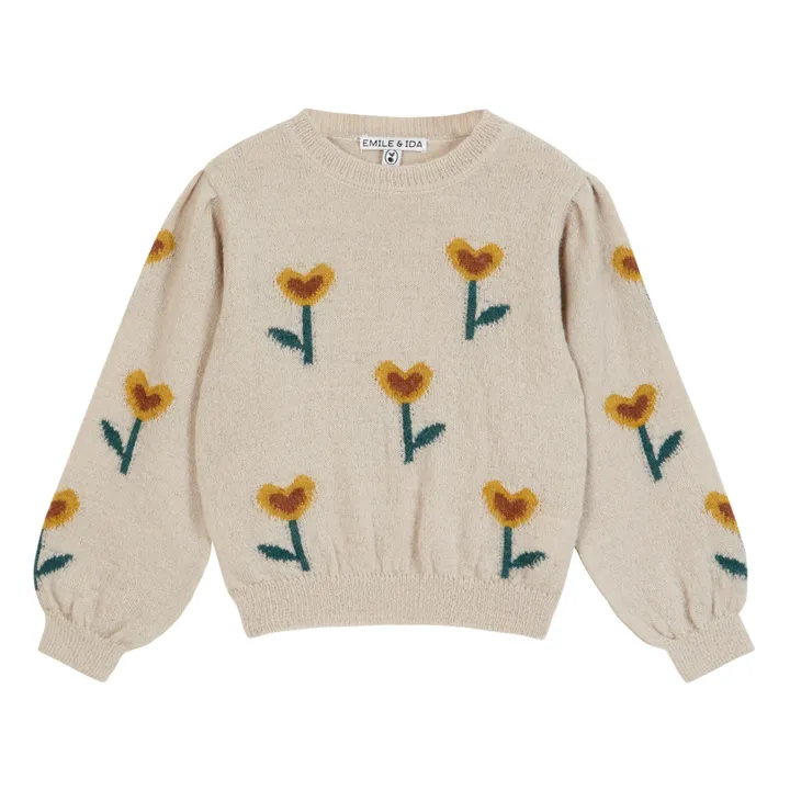 Emile et Ida Pull Intersia Fleurs Cœurs | Ecru