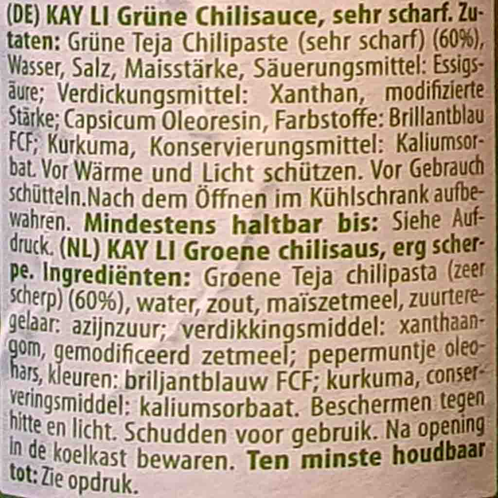 Kay-Li Chili Sauce Green super scharf 180ml MHD:6.12.25