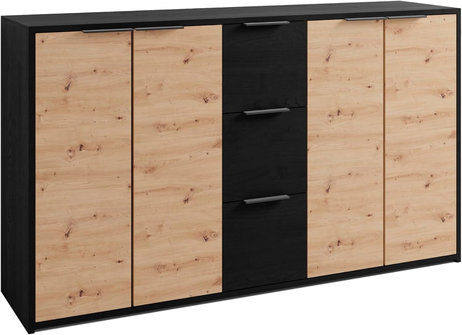 byLIVING Sideboard Rimini/Melamin Eiche schwarz und Artisan Eiche / 4 Türen/B 139, H 80, T 39 cm