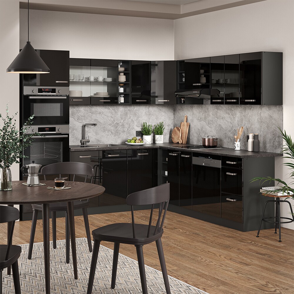 Vicco Eckküche R-Line Solid Anthrazit Schwarz 247x237 cm modern Küchenschränke Küchenmöbel