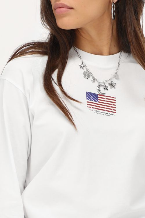 Witte longsleeve T-shirt met Amerikaanse vlag