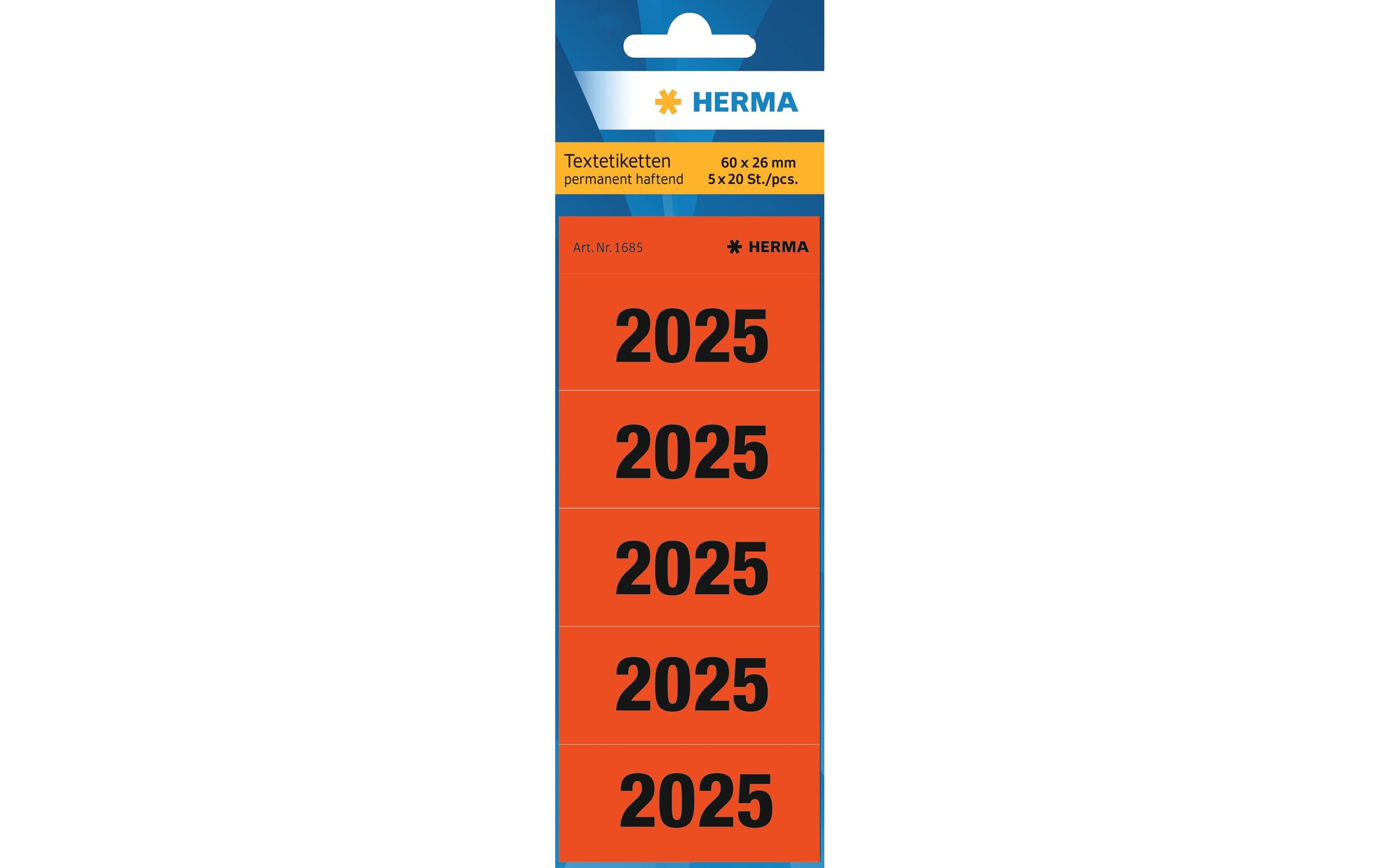 Text-Etiketten 100 Stück, Rot, 60 x 26 mmJahreszahlen für Ordner 2025