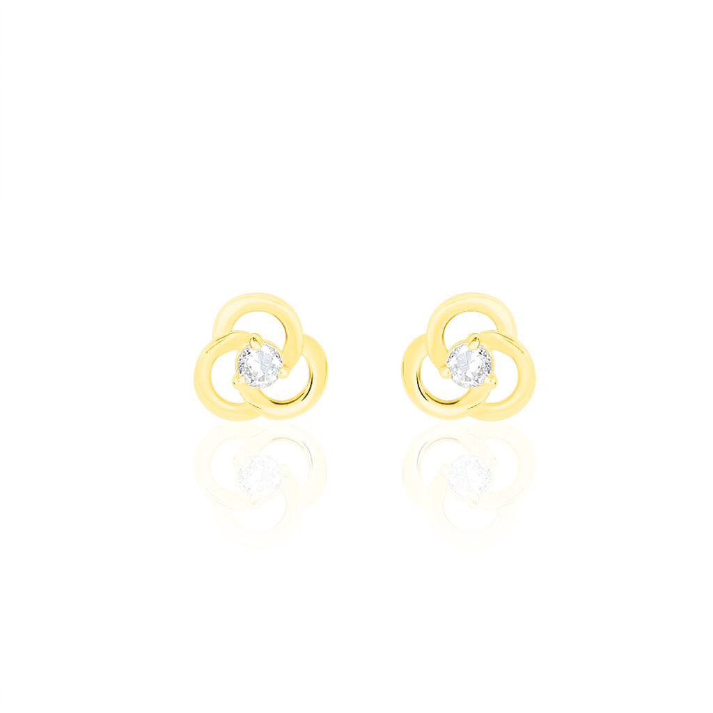 Boucles D'oreilles Puces Eleanor Fleur Or Jaune Oxyde De Zirconium