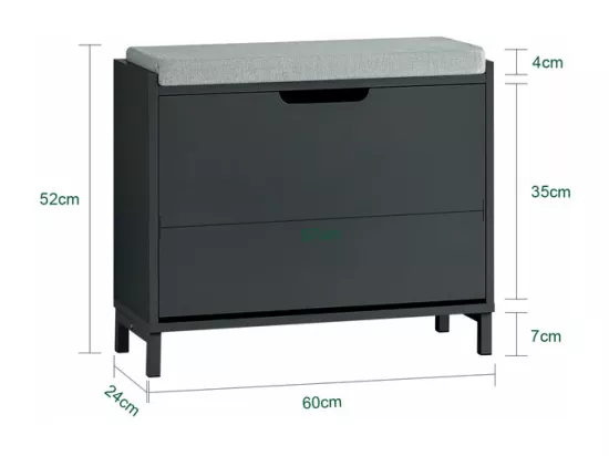 SoBuy Banc Chaussures, Rangement pour Chaussures, Armoire à Chaussures, Meuble d'entrée, Coffre avec 1 Abattants et 1 Coussin, Noir, L60xP24xH52 cm, FSR151-K-SCH