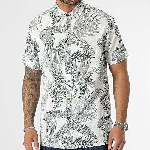 Chemise Manches Courtes Rogan Blanc Vert Kaki Floral