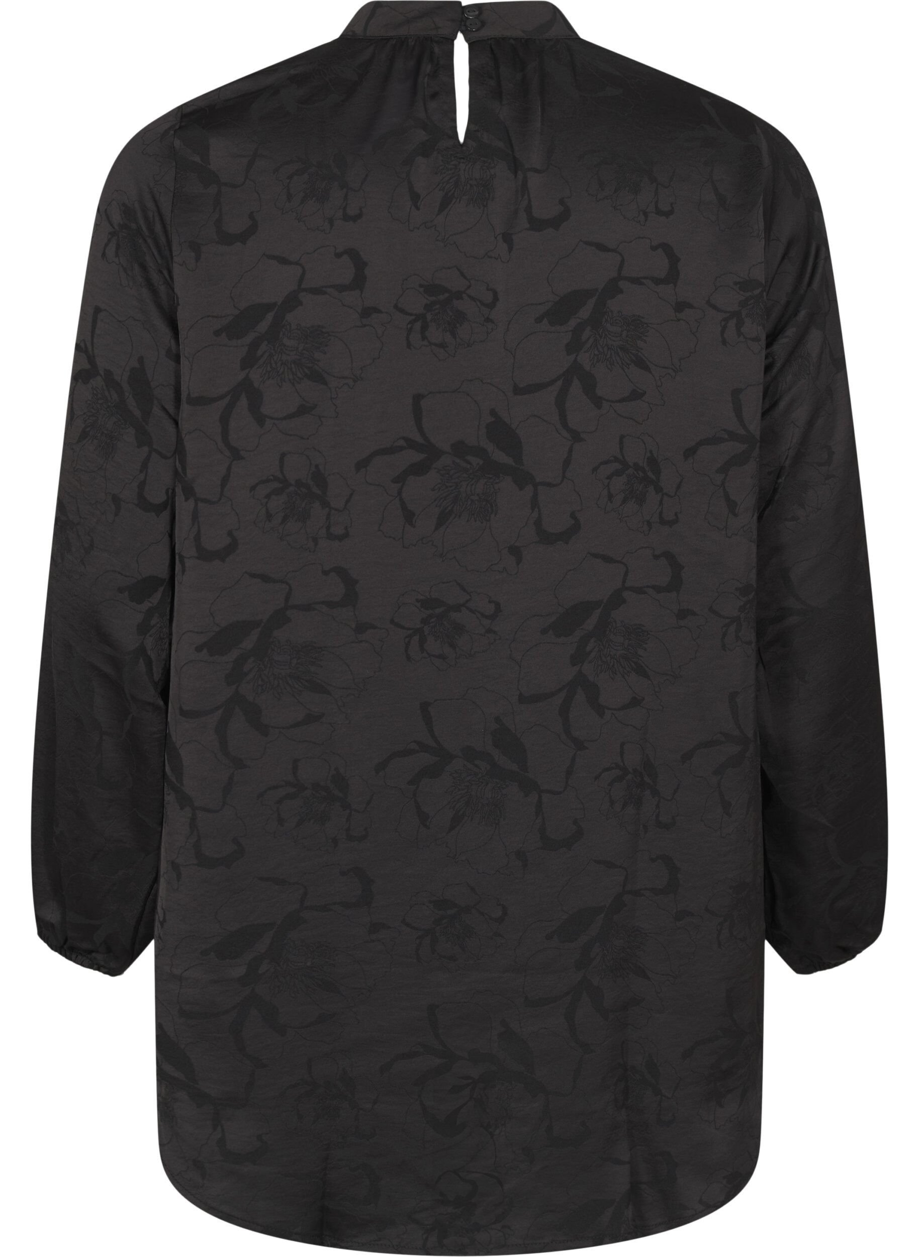 Satinbluse med tone-i-tone mønster