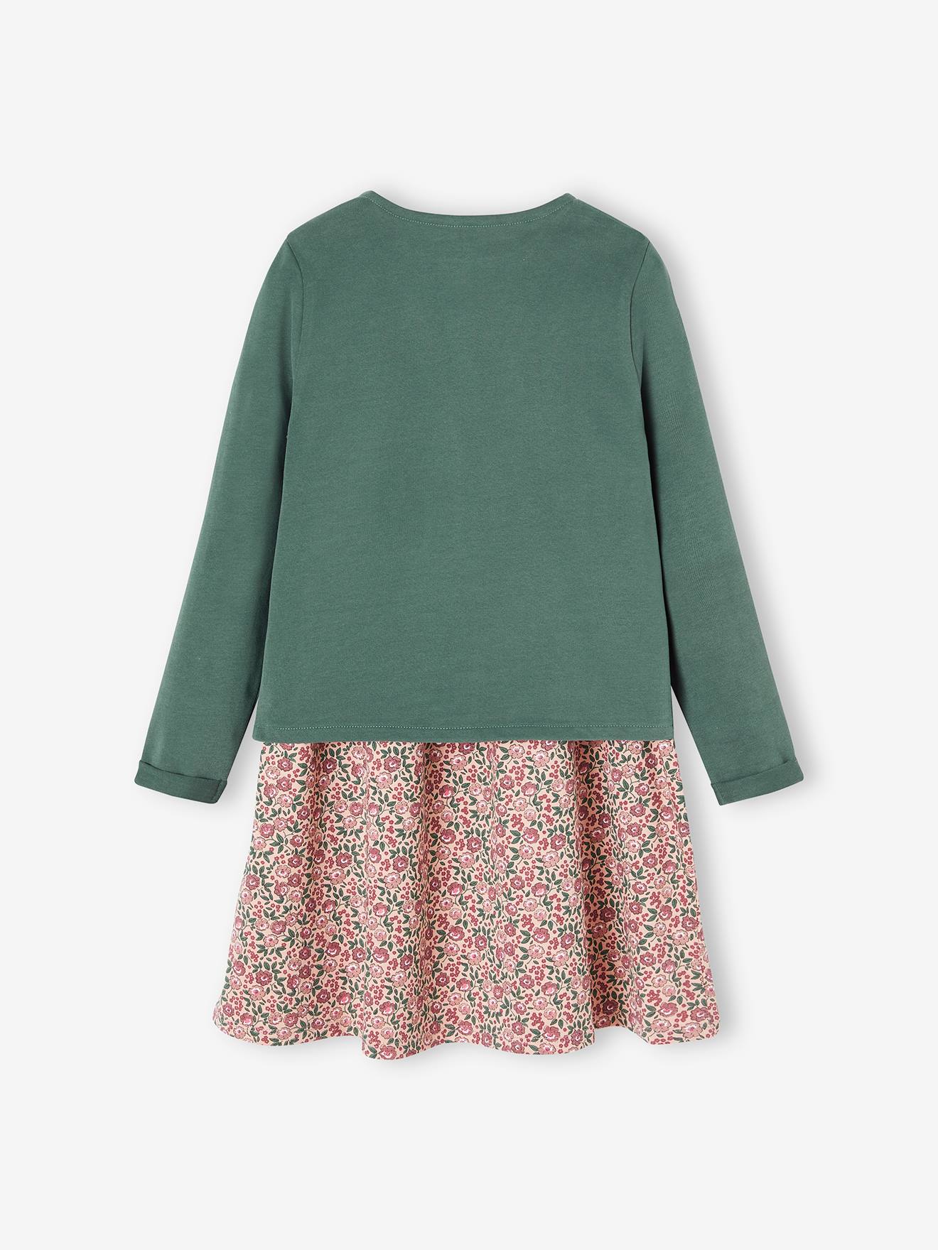 Conjunto de casaquinho e vestido com estampa floral para meninas, azul acinzentado