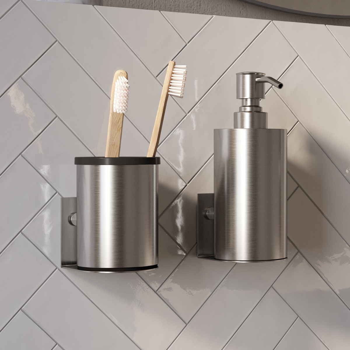 Brauer Brushed Edition zeepdispenser en beker RVS geborsteld