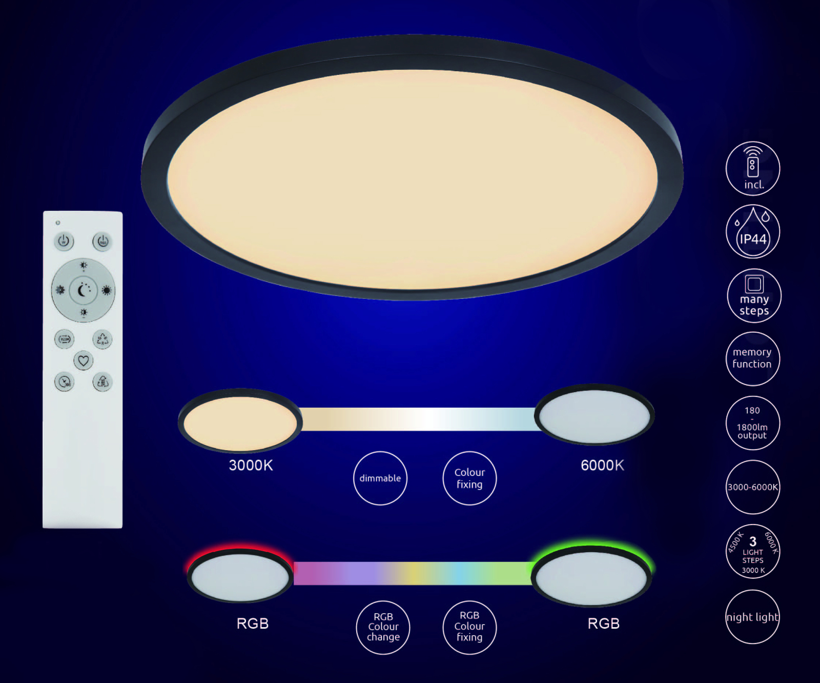 RGB-LED-Deckenleuchte- schwarz-weiß - Ø 42 cm