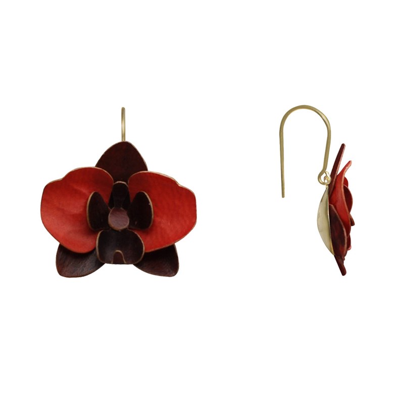 Boucles d'Oreilles Laiton Orchidée en Cuir