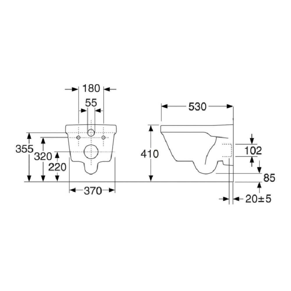 TOALETT VEGGH. GUSTAVSBERG 5G84 HYGIENIC FLUSH EKSKL FIKSTUR