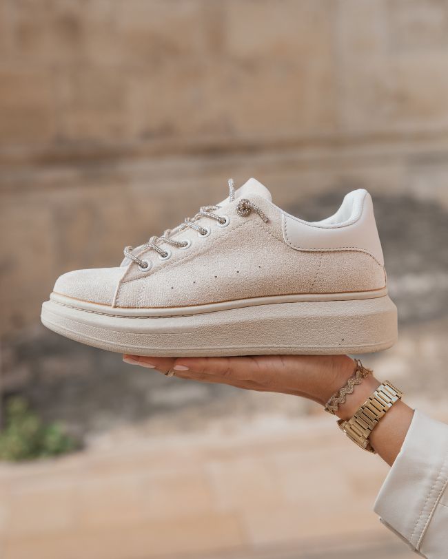 Basket femme beige et blanche à lacets - Ella