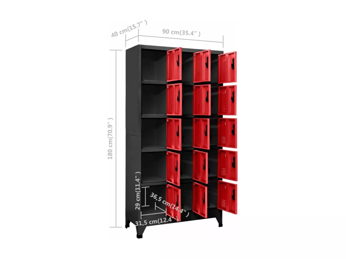 Armoire à casiers Anthracite et rouge 90x40x180 cm Acier