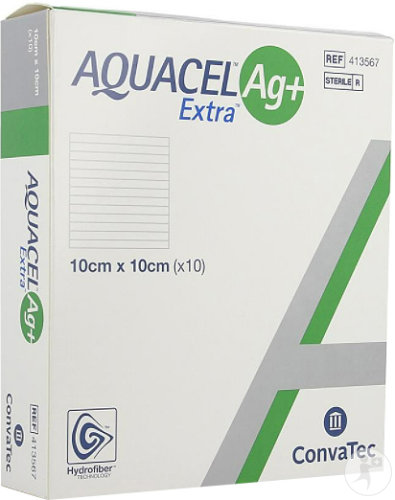 Aquacel Ag+ Extra 10x10cm Pansement Avec Fibres De Renfort 10 Pièces (413567)