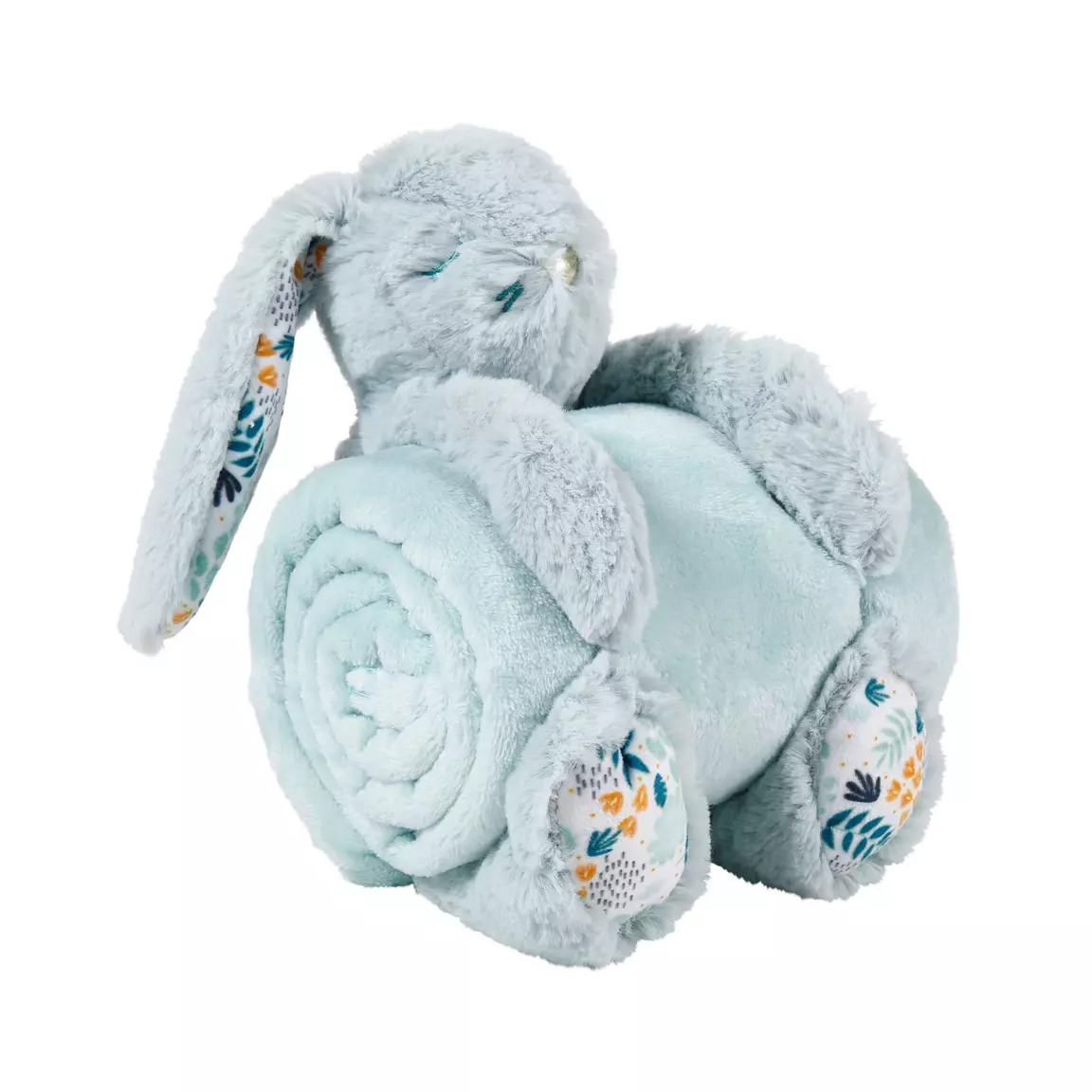Plaid doux enfant (90 x 75 cm) et peluche Lapino Bleu