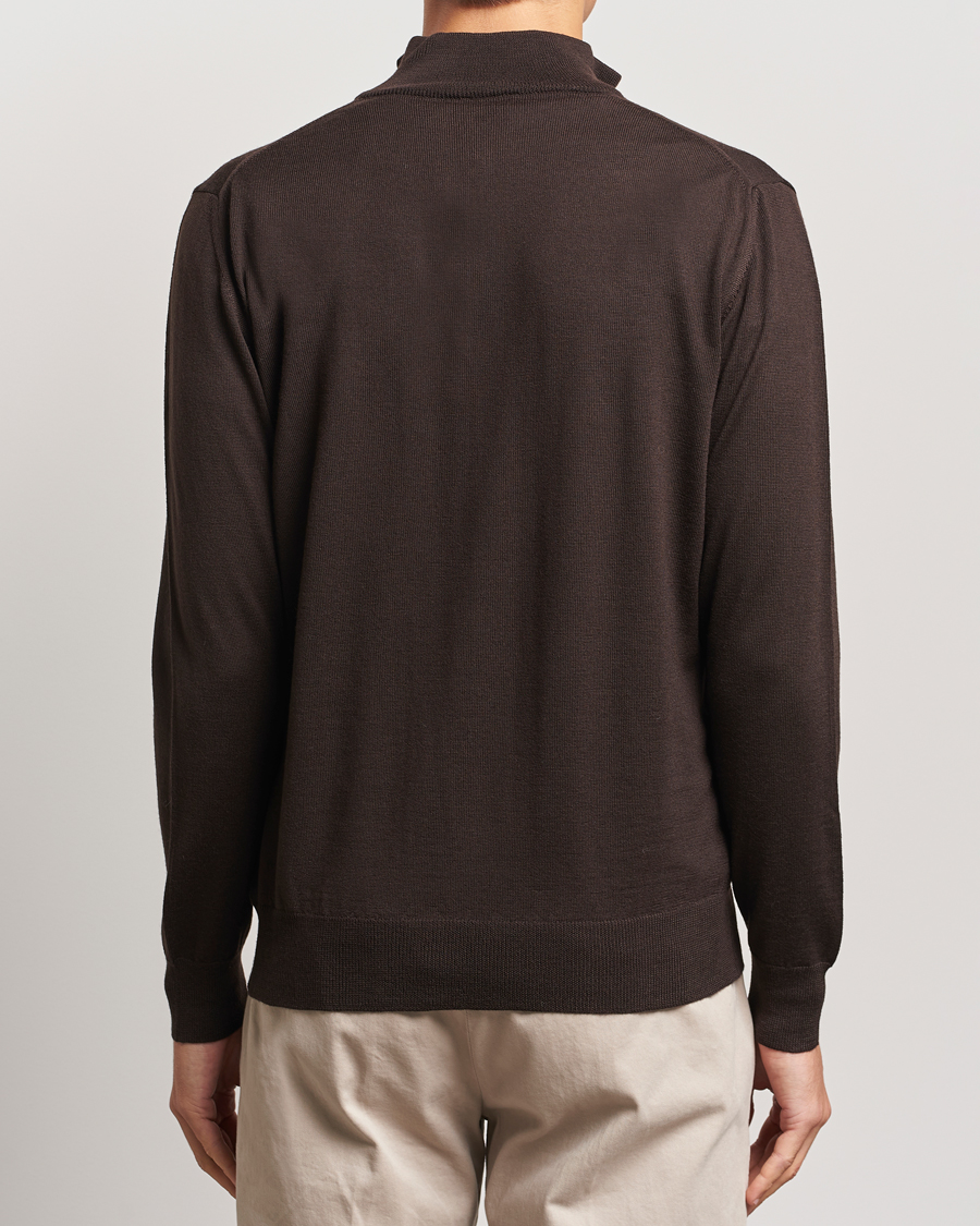 Morgano Extra Fine Merino Wool Half-Zip Dark Brown