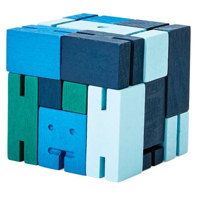 Holzfigur Cubebot, Blau