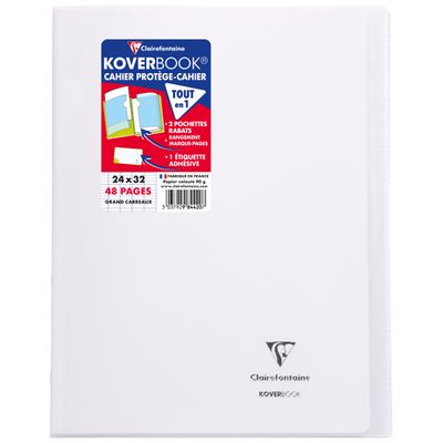 Clairefontaine Koverbook - Cahier polypro 24 x 32 cm - 48 pages - grands carreaux (Seyes) - disponible dans différentes couleurs