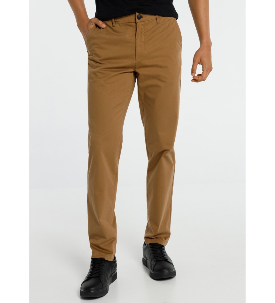 Calça chino de cetim Six Valves Slim Fit marrom