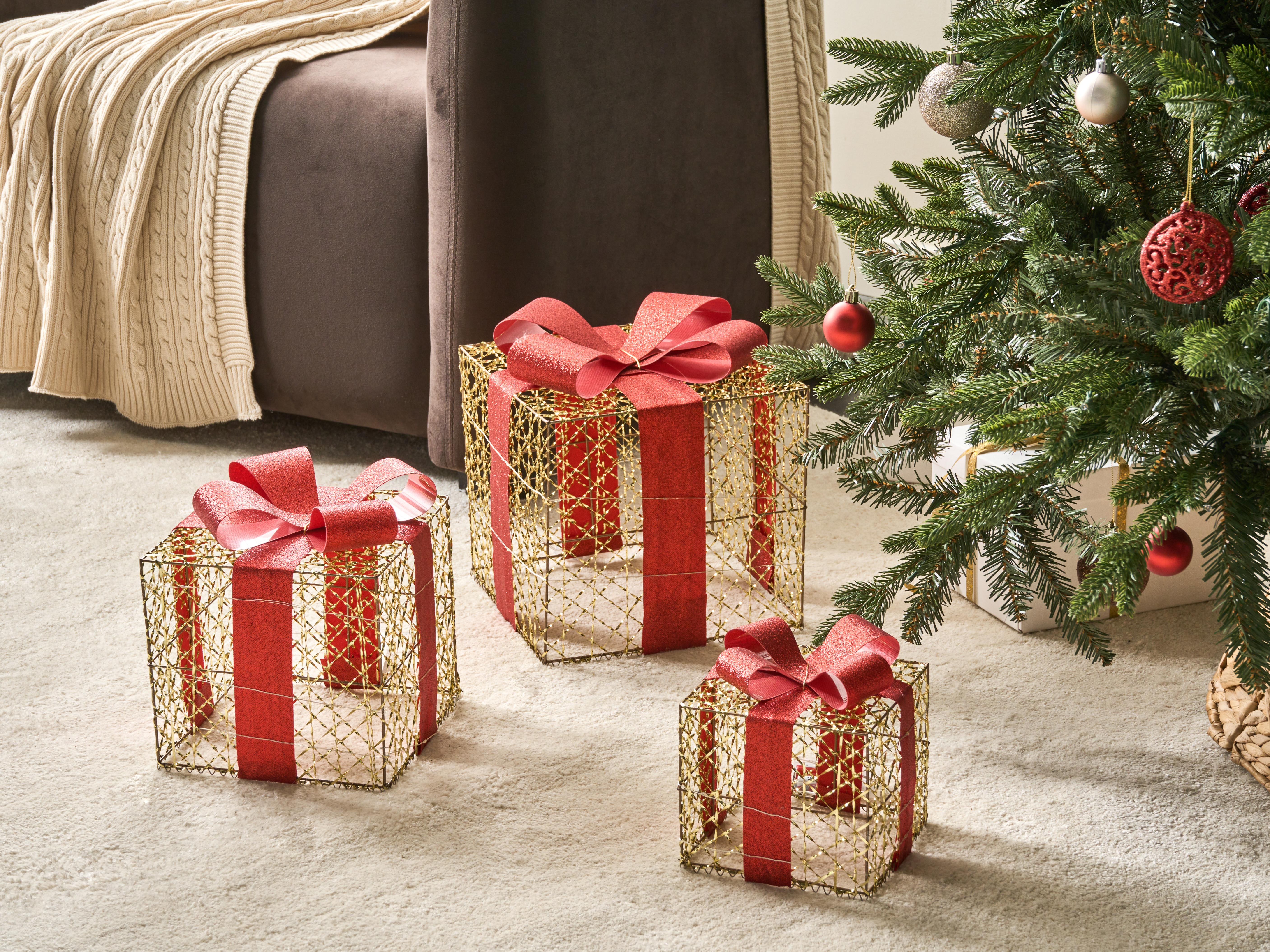 Set van 3 kerstdecoraties LED LYSEREN Kerstcadeaus 20/25/30 cm Goud