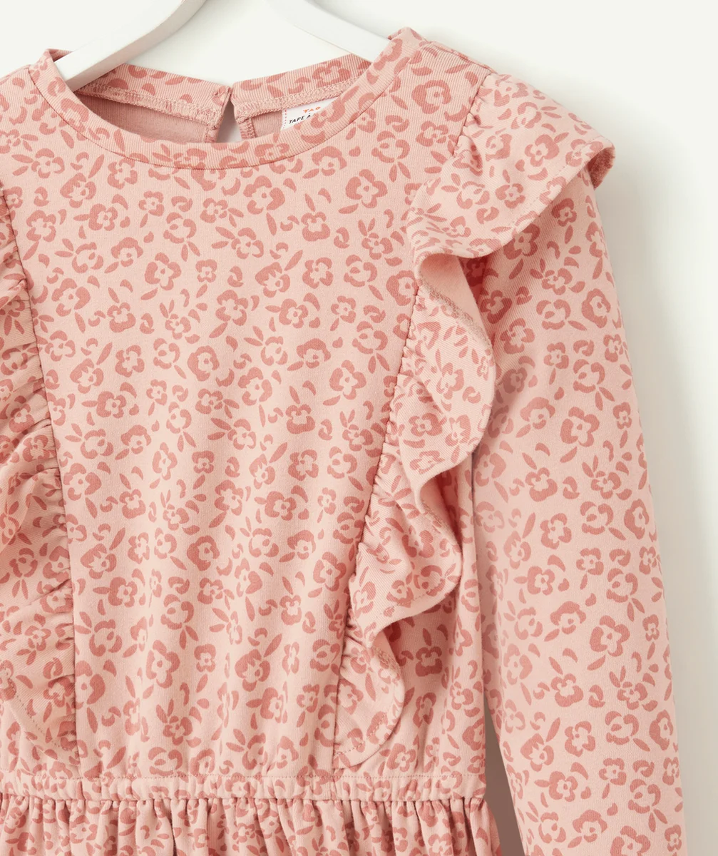ROBE FILLE ROSE IMPRIMÉ FLEURI ET DÉTAILS VOLANTÉS