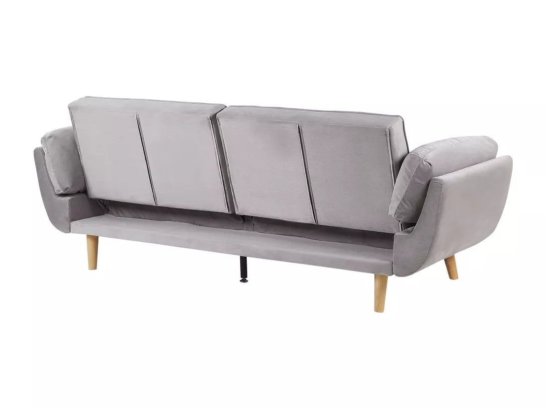 Canapé 3 places convertible en velours gris clair ASBY