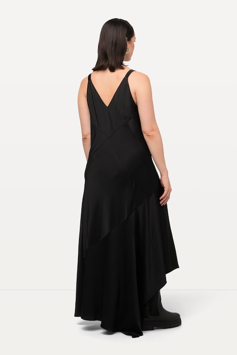 Satin-Maxikleid, A-Linie, V-Ausschnitt, ärmellos