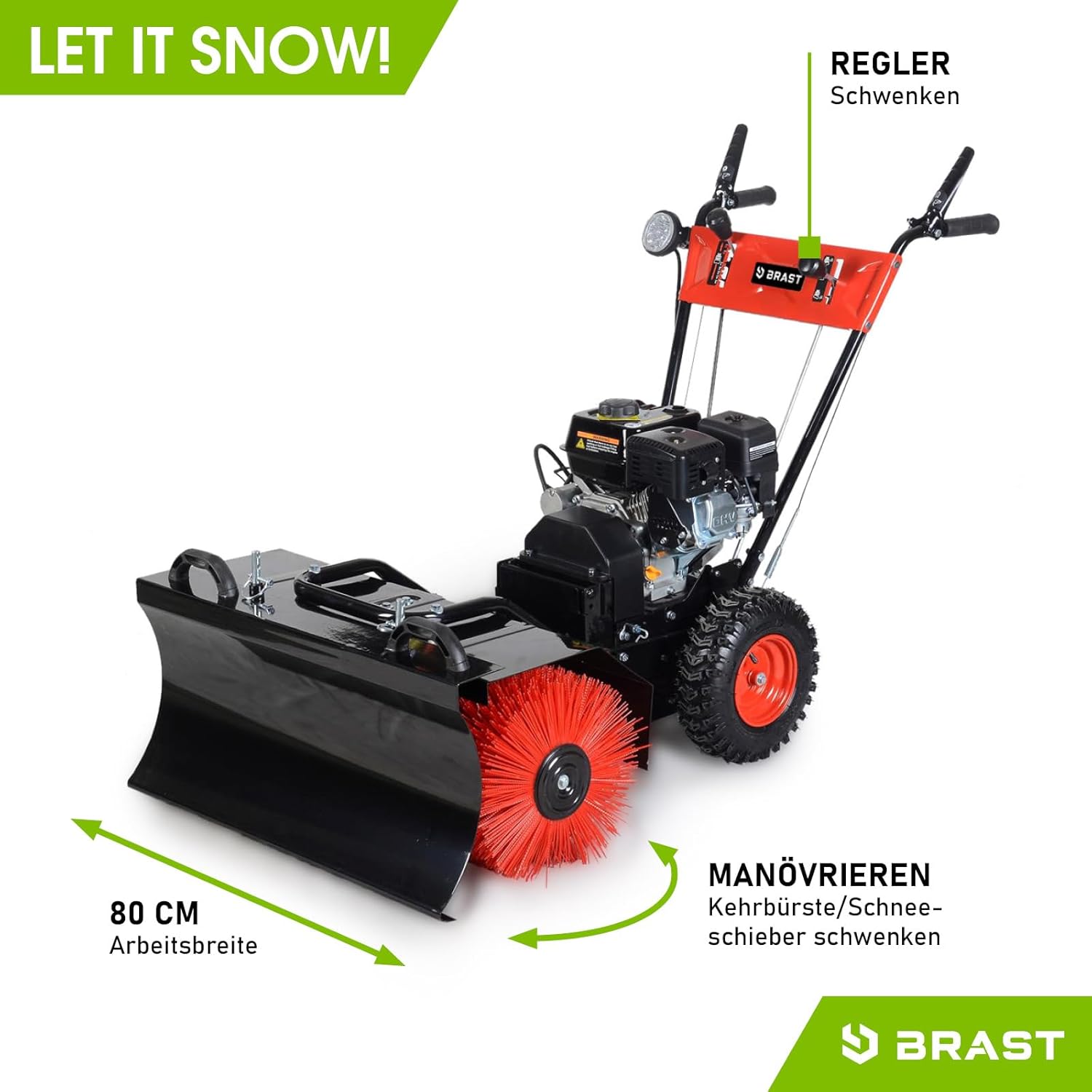 BRAST Kehrmaschine Benzin | Laubsammler Schneeschieber | 4,8kW(6,5PS) - 5,14kW(7PS) | viele Modelle | 80-100cm Arbeitsbreite | Elektrostart | Schnellwechsel-System | Schneeräumer | 3in1 Gerät