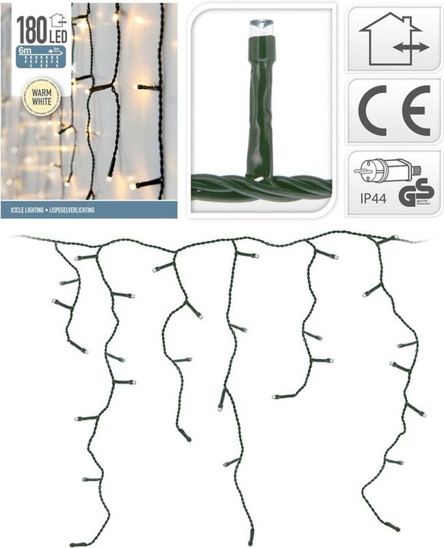 Kerstverlichting - IJspegel - Lichtgordijn - 6 meter - IJspegel - 180 LED's - Warm wit - voor binnen & buiten