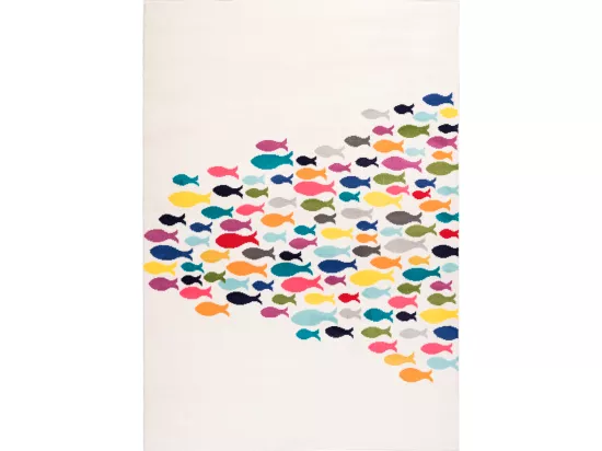 Tapis enfant 160x230 rectangle tissé crème motif animaux FISHES