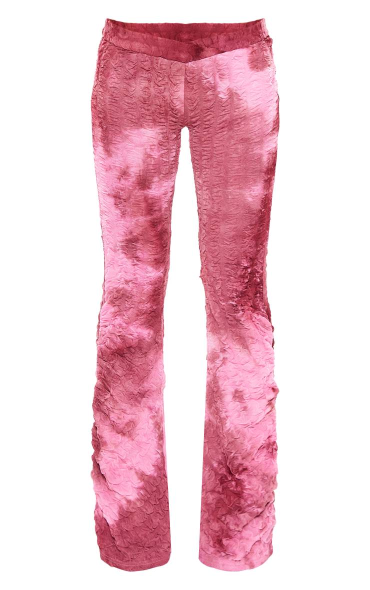 Rose Pantalon Évasé Taille Basse En Mesh Texturé Imprimé