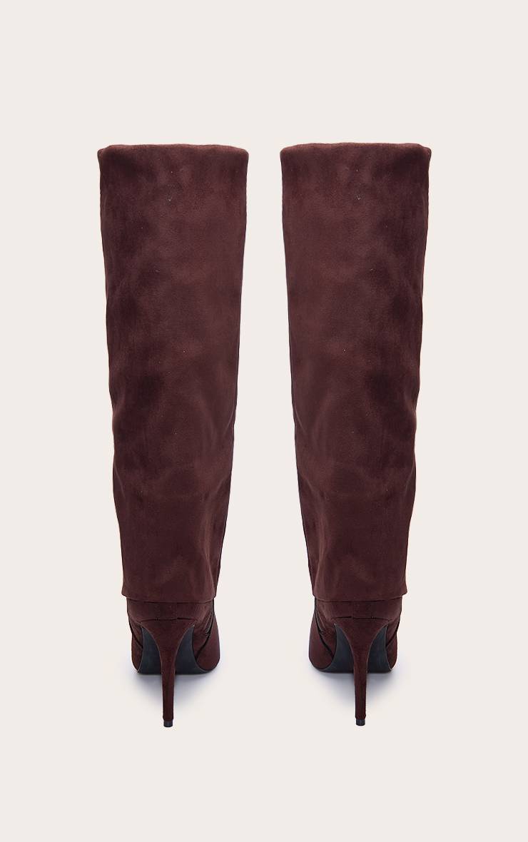Chocolat Bottes Hautes À Talon En Synthétique À Bout Pointu Avec Revers
