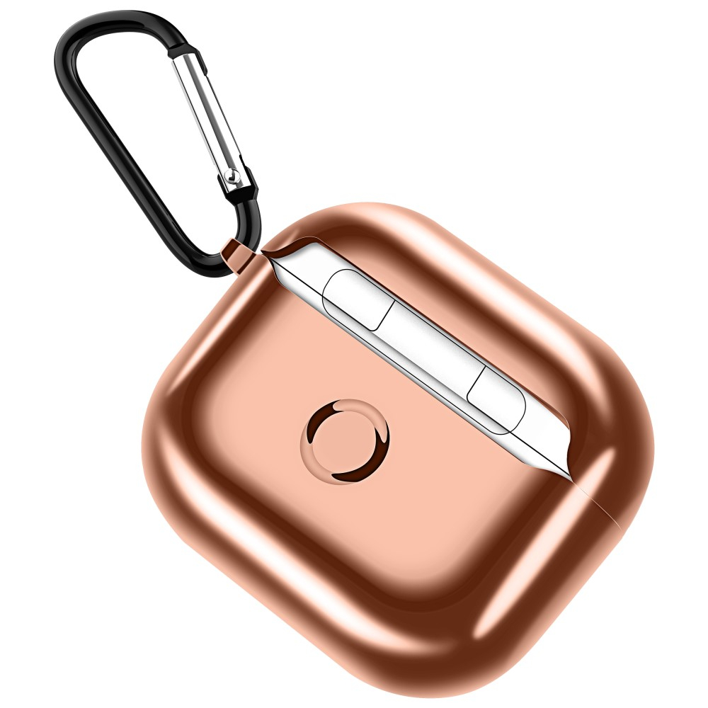 AirPods (3. Generation) Gummi Schutzhülle Abdeckung mit Karabinerhaken Metallic Look - Roségold