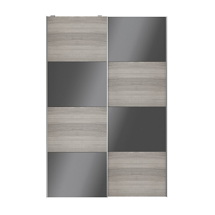Portes de placard coulissantes 2 vantaux panneaux anthracite brillants et effet chêne grisé GoodHome Atomia H. 225 x L. 150 x ép. 5,5 cm