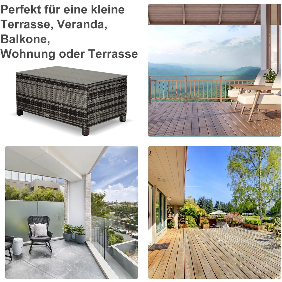Outsunny Beistelltisch aus handgeflochtenem Polyrattan grau