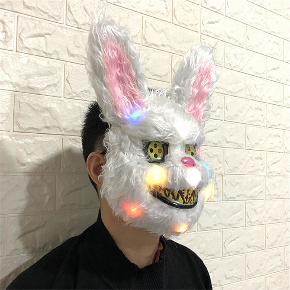 LED Monster Plüsch Maske Fasnachts Halbmaske Kostüm Zubehör Motto Party Accessoire Halloween Foto Requisite - Weiss / Rosa