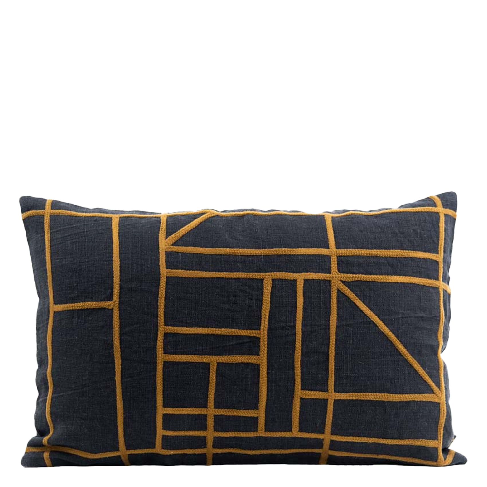 KOTA HDC 60 - Housse de coussin brodée 40x60 cm en lin et coton | Noir