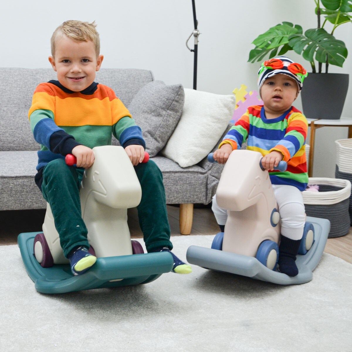 2-in-1 Schaukelpferd und Rutscher für Kinder ab 1 Jahr Baby Schaukeltier