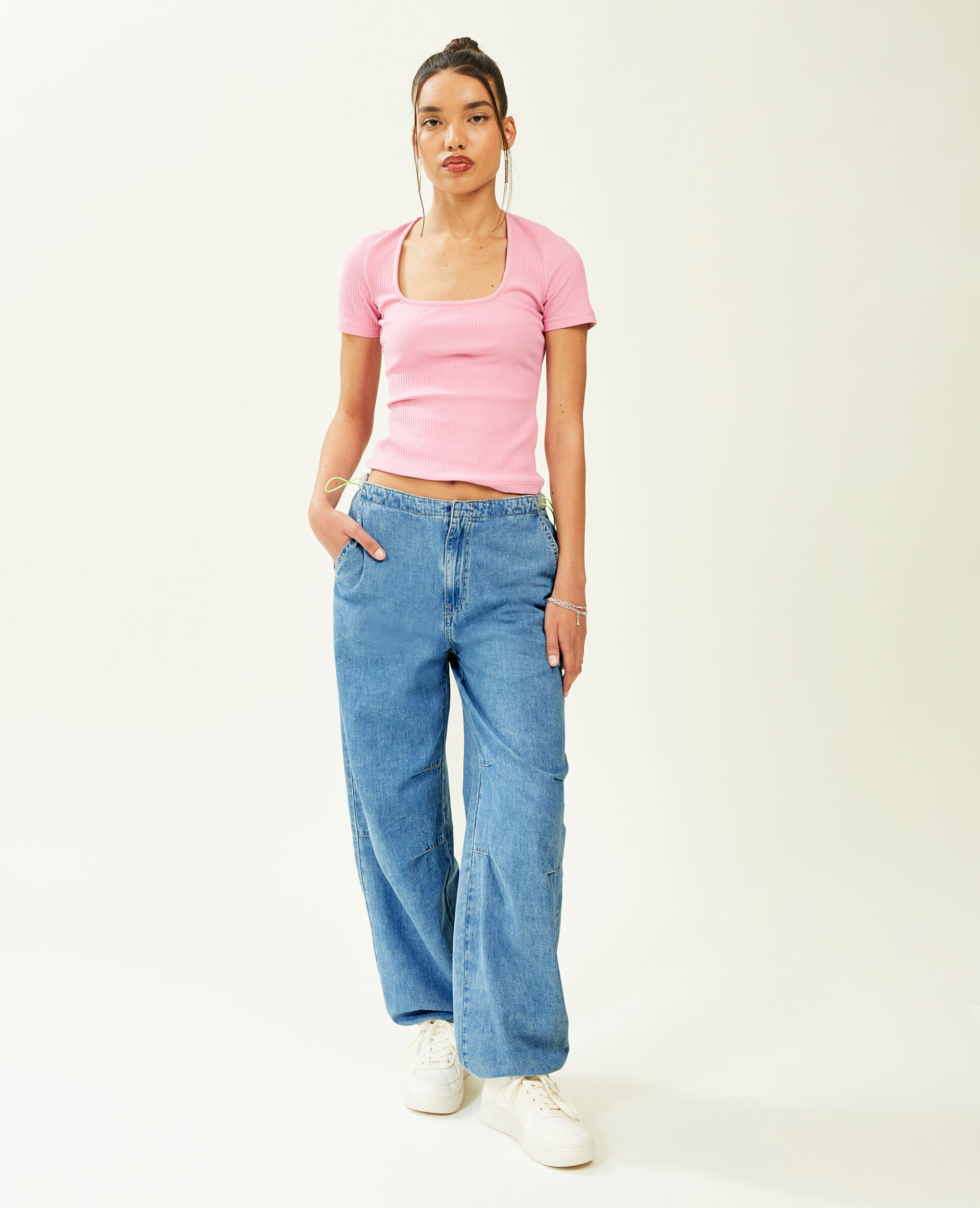 Pantalon denim parachute - Bleu