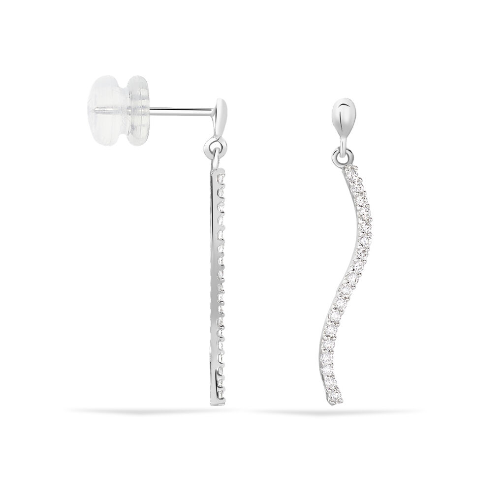 Boucles D'oreilles Pendantes Torsade Or Blanc Oxyde De Zirconium