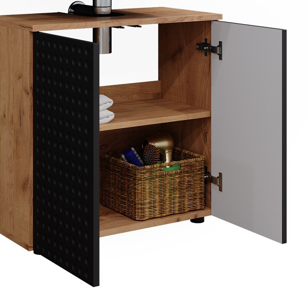 Vicco Badmöbel-Set Irma Eiche Anthrazit 3-teilig Kommode Waschbeckenschrank 60 cm