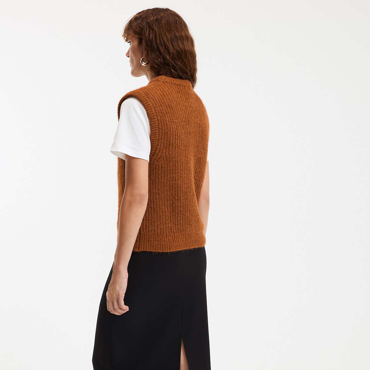 COLEÇÕES LA REDOUTE<br>Suéter sem mangas com gola redonda, em mistura de alpaca